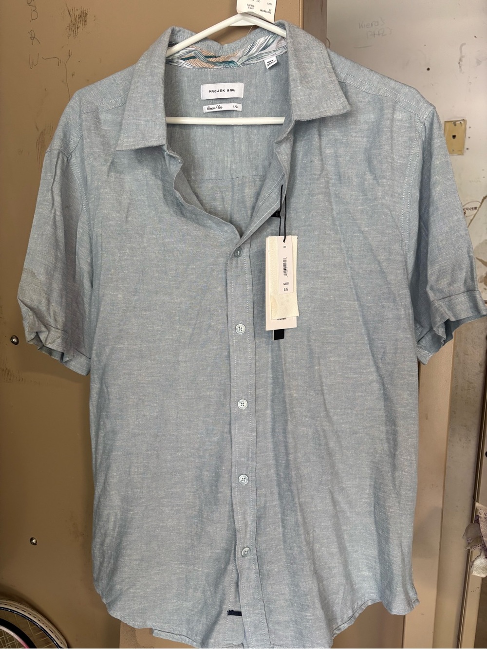 Project Raw Light Blue Short-Sleeve Linen Blend Shirt